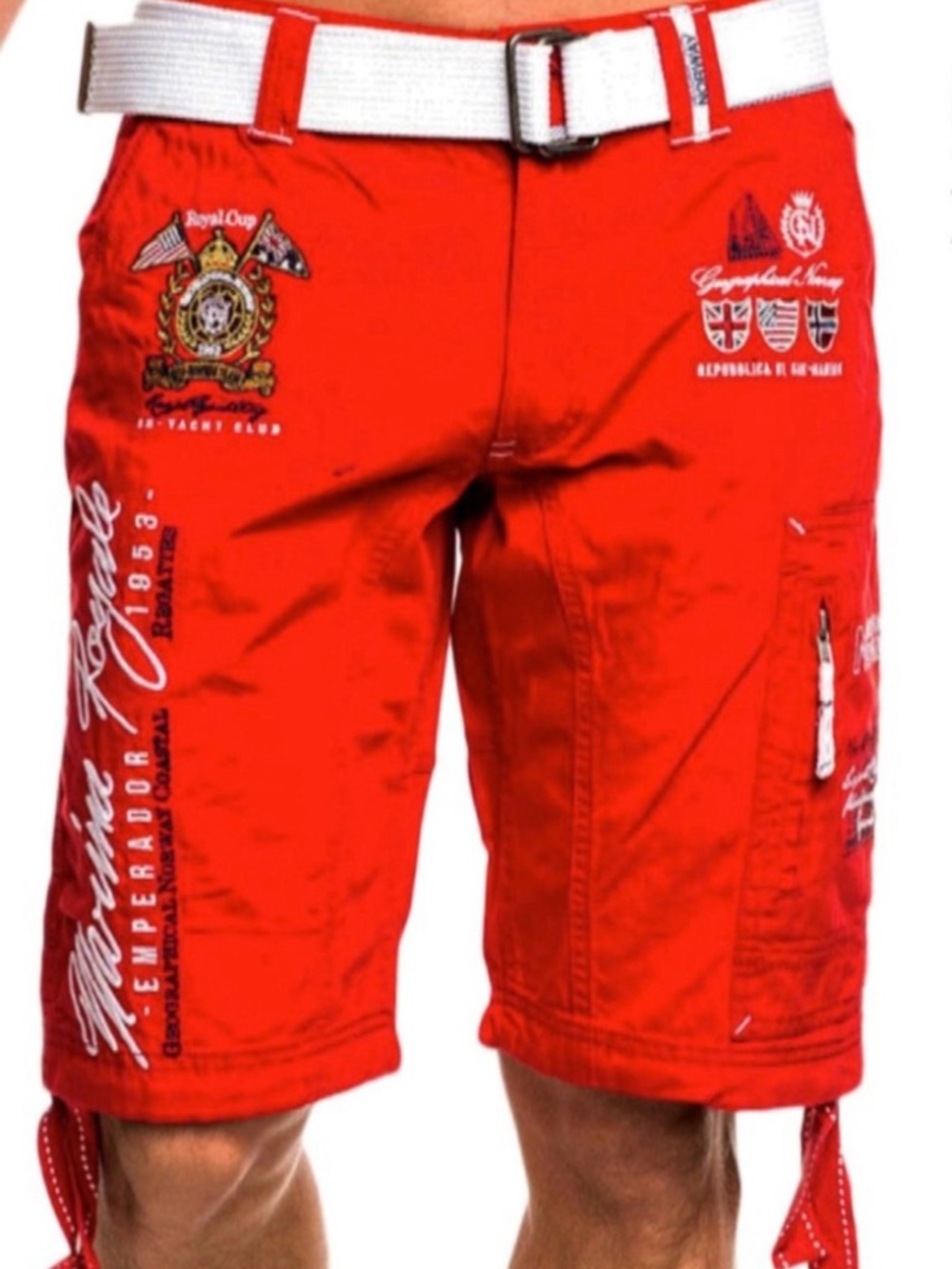 Geographical Norway Cargo Bermuda Shorts Red Belted 3XL NWT